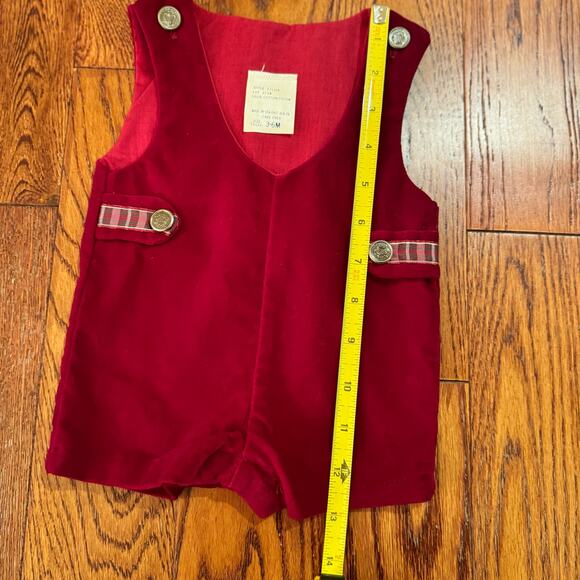 Christmas Boys 3-6 Months Jon Jon Red Velvet One Piece Accent Plaid Gold Buttons - Picture 5 of 9